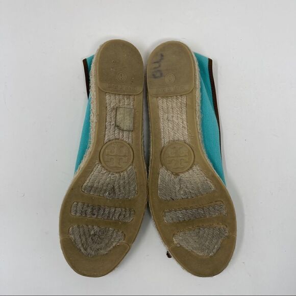 Tory Burch Logo Canvas Espadrilles Turquoise Women’s Size 8 - Picture 8 of 9